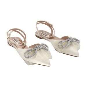 Badgley Mischka Cream Flats with Silver Bow
